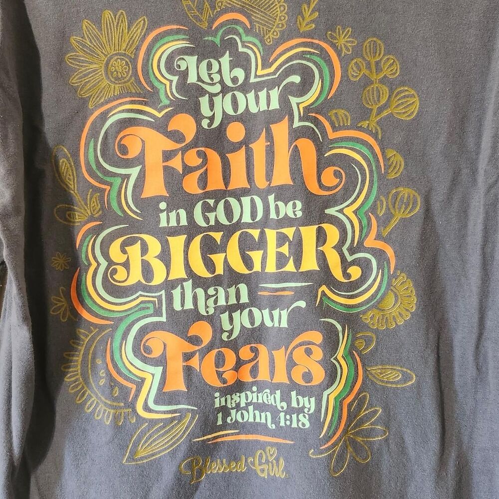 Blessed Girl Faith bigger than fears long sleeve blue t shirt Size Small